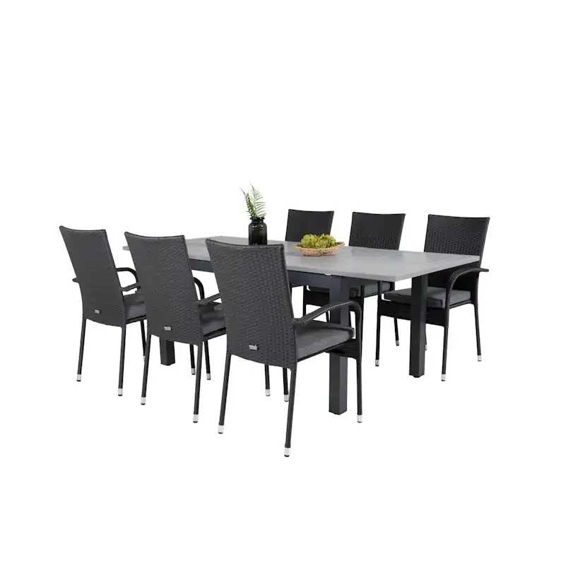 Albany Dining Table 160/240*100 - Svart Alu / Grey Aintwood+ Svart/Grå