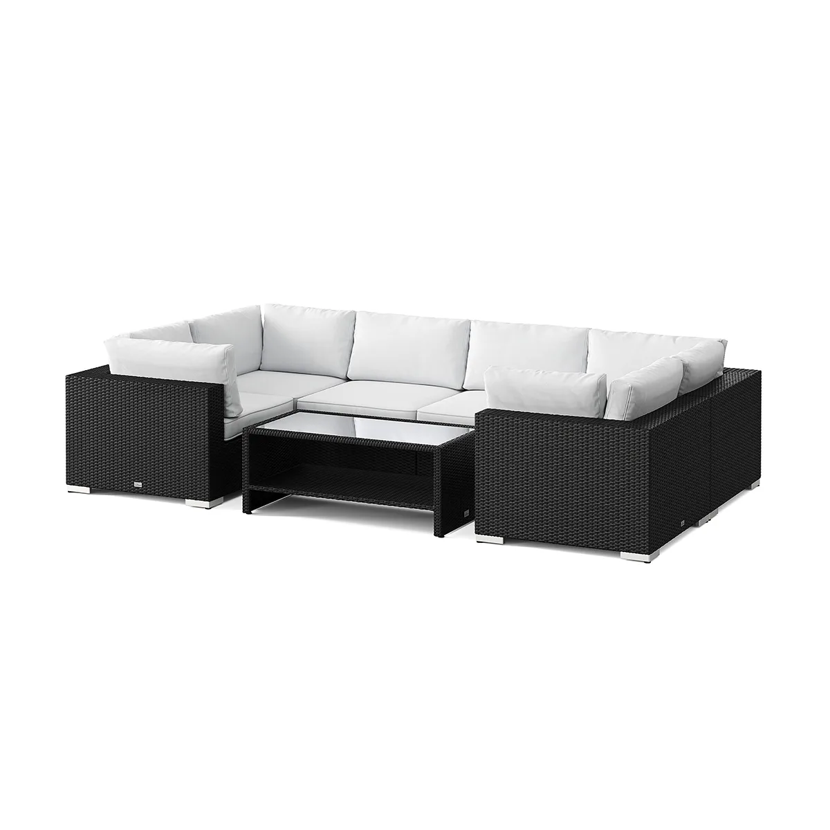 Loungegrupp Comfort Garden Bahamas U-formad utomhus loungegrupp med stängt avslut, 6-sits med bord och hylla