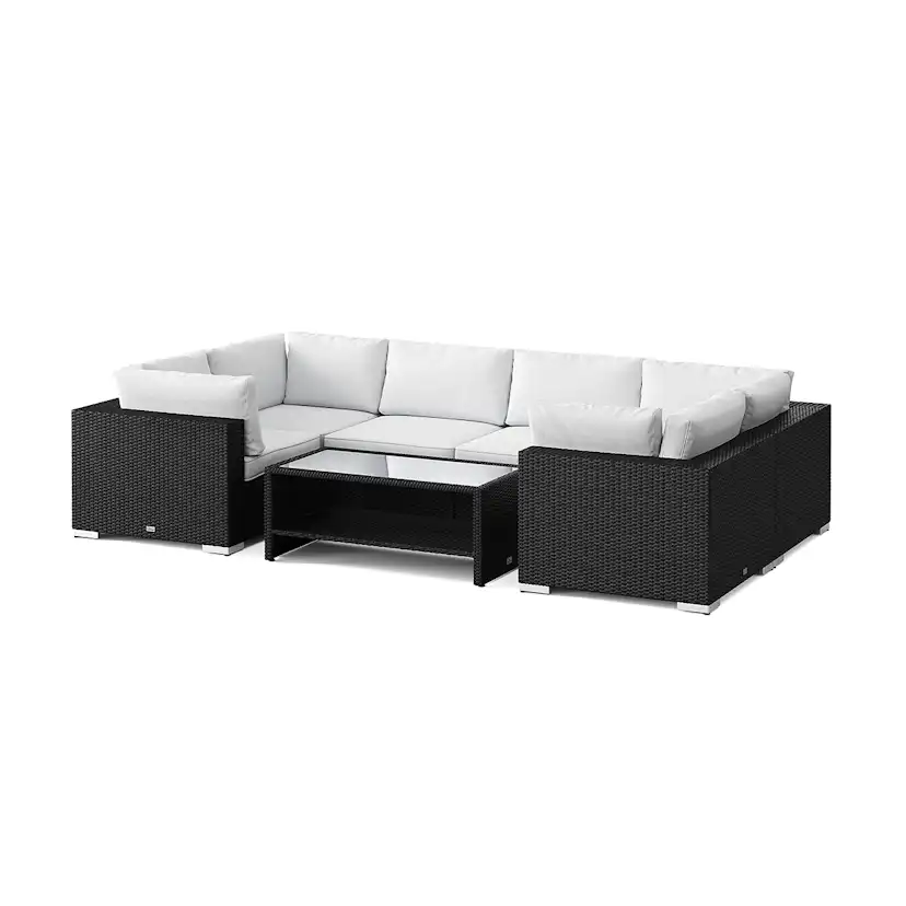 Loungegrupp Comfort Garden Bahamas U-formad utomhus loungegrupp med stängt avslut, 6-sits med bord och hylla