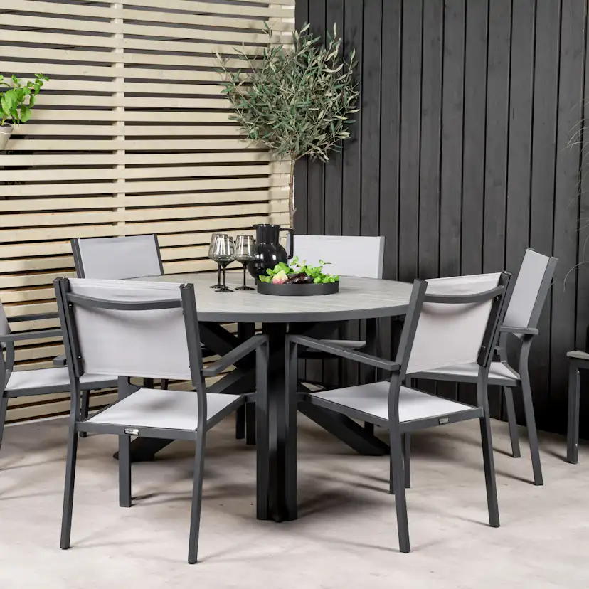 Parma - Table ø 140 - Svart Alu /Grey Aintwood+Copacabana Ar Grå