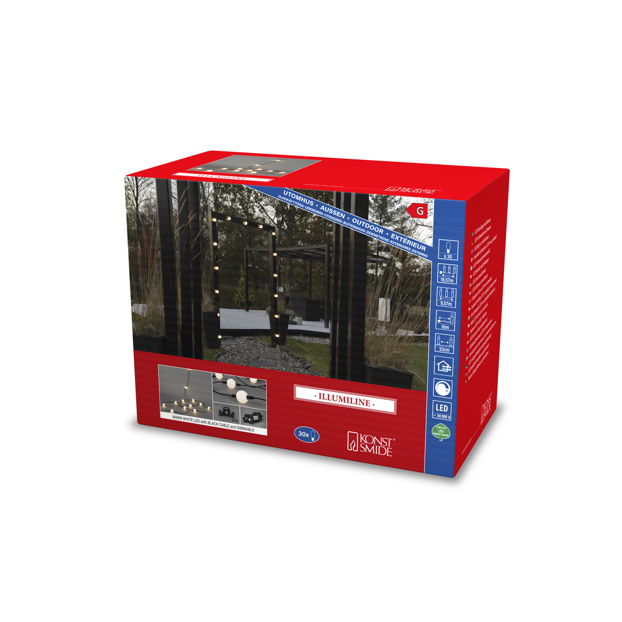 Ljusslinga Gnosjö Konstsmide 30st LED-opallampor Varmvit 2700K Utomhus
