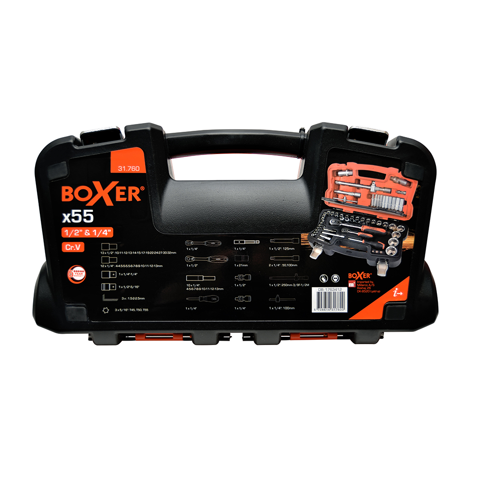 Hylsnyckelsats Boxer 1/4-1/2 tum-55-delar