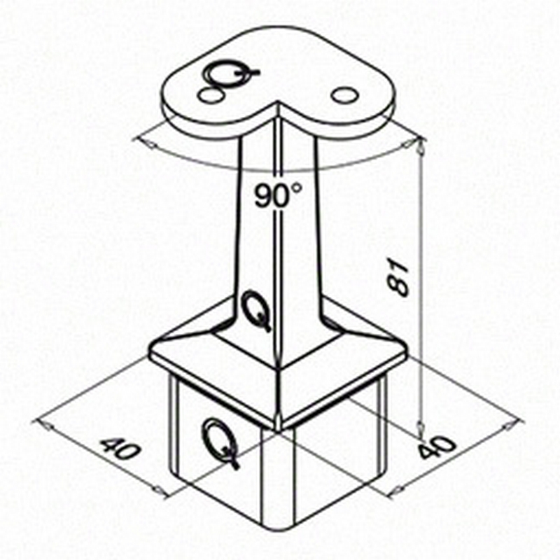 Toppfäste Herrljunga Ledstångsfabrik 4710 Inomhusbruk 90° Plan