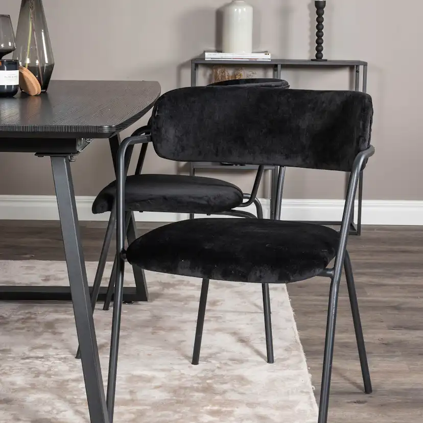 Inca Extentiontable-Black top/Arrow armchair-Black Velvet_4 Svart/Svart