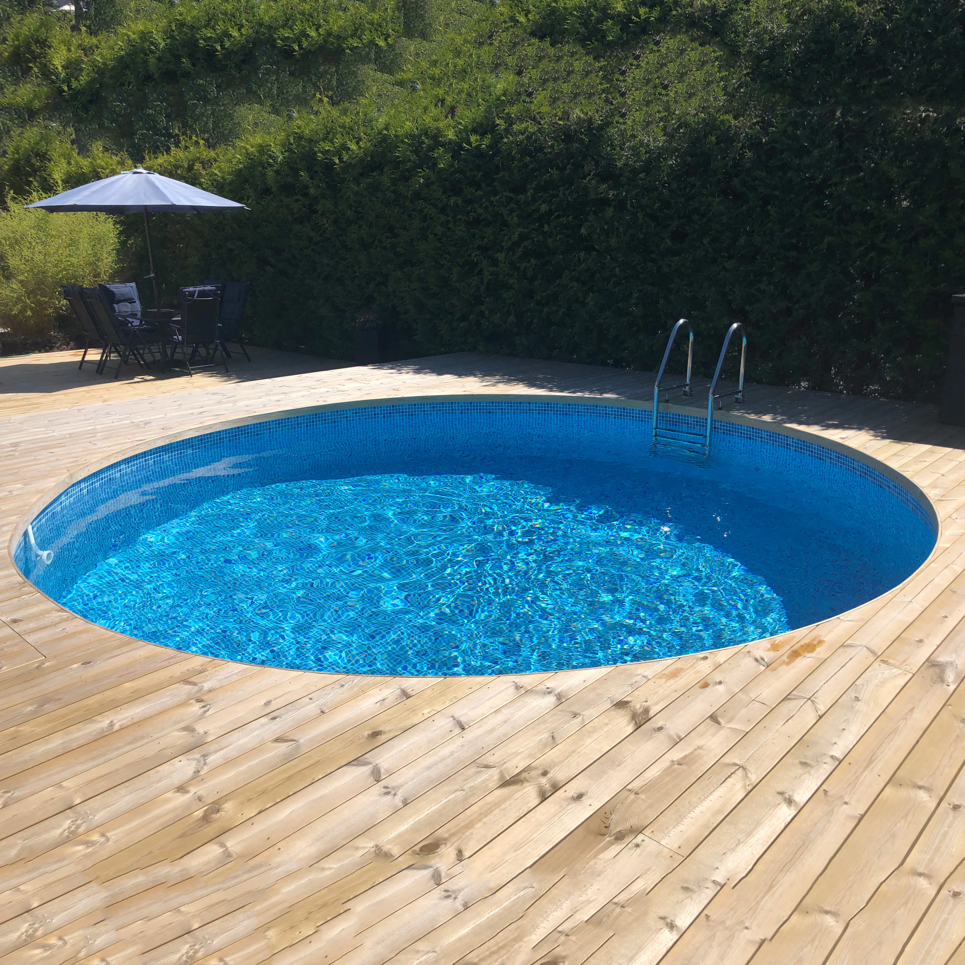 Stålväggspool Premium, rund, 5,0x1,5m, inbyggd, L:Blå 0.6, i Blå
