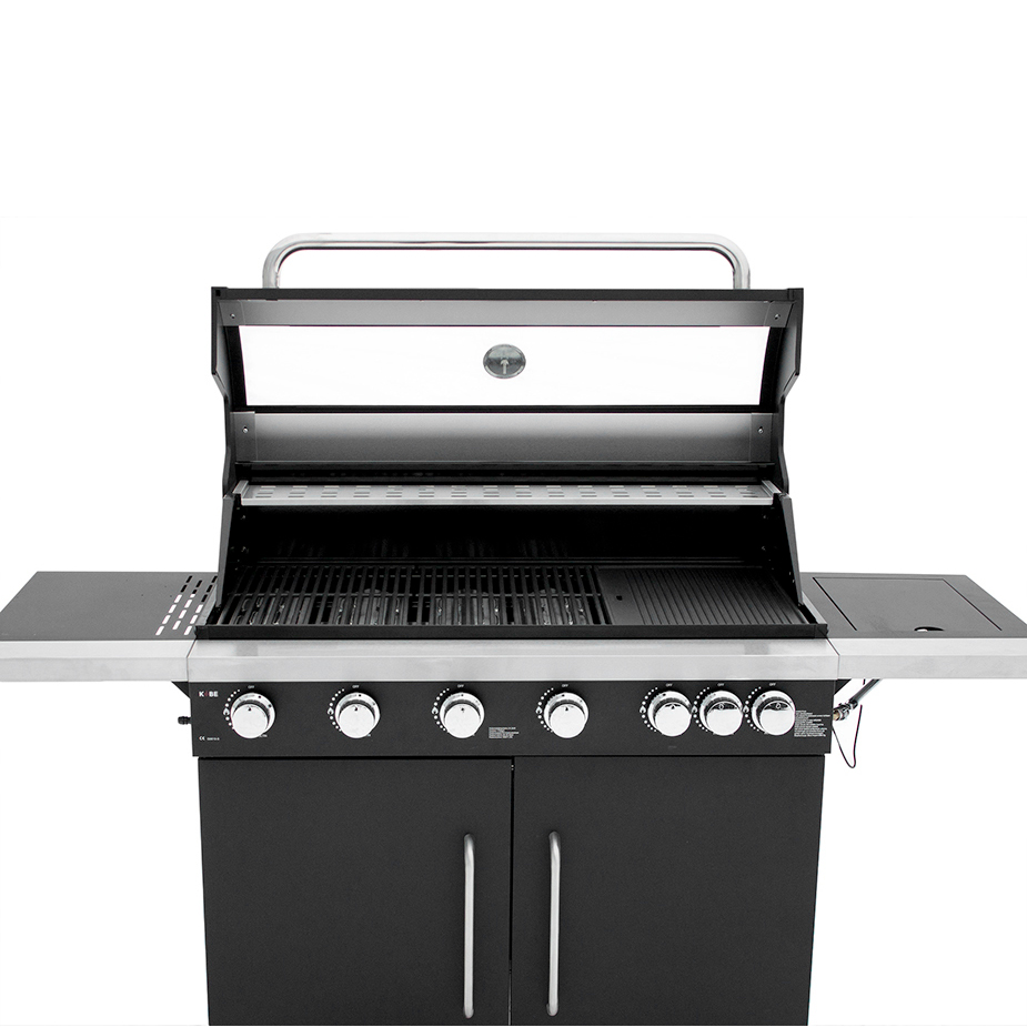 Gasolgrill Kobe 6+1 Brännare Svart Med Gaslock
