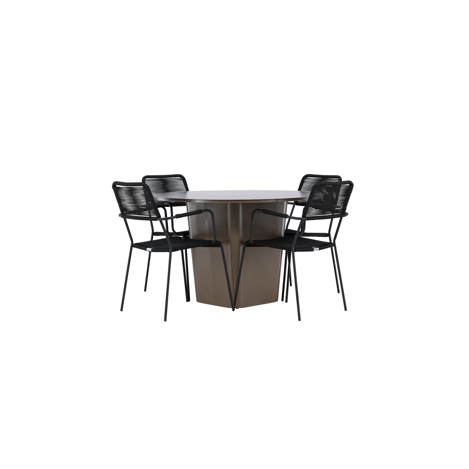 Santa Fe Dining Table ø120 - Roasty +Lindos Armchair - Black Trädgårdsgrupp Venture Home Santa Fe med 4 Lindos Karmstolar