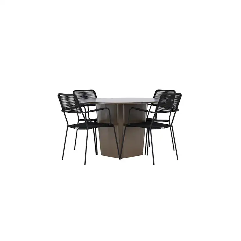 Santa Fe Dining Table ø120 - Roasty +Lindos Armchair - Black Trädgårdsgrupp Venture Home Santa Fe med 4 Lindos Karmstolar