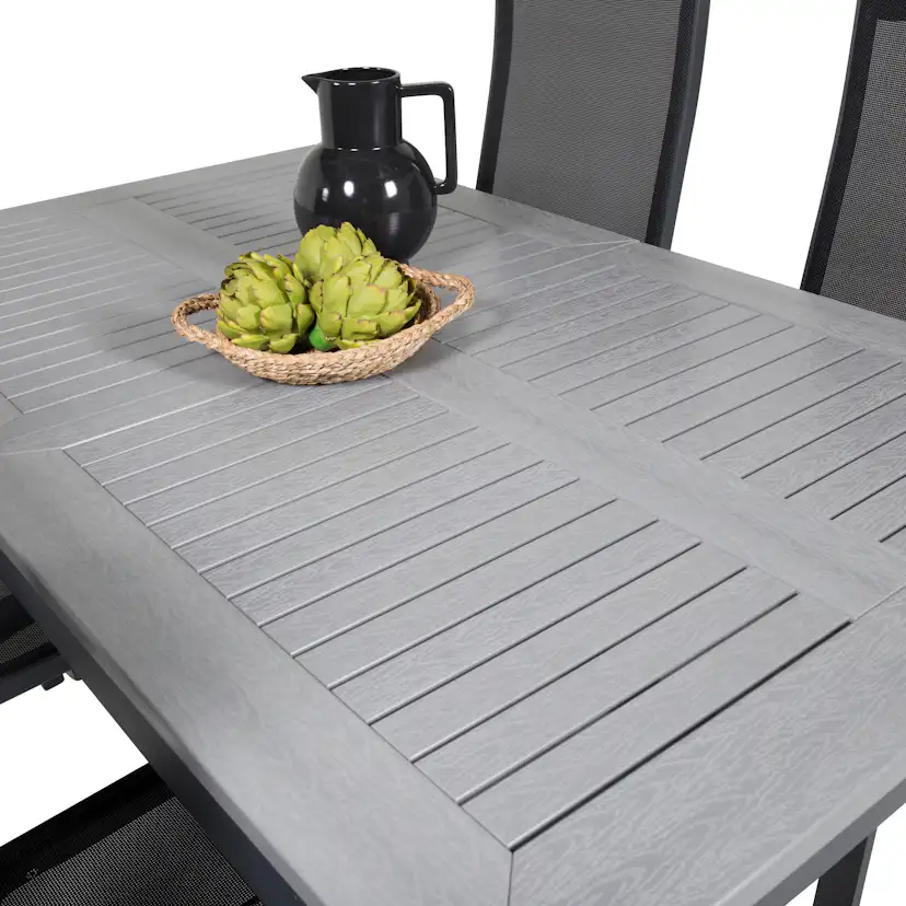 Albany Dining Table 160/240*100 - Svart Alu / Grey Aintwood+ Svart/Grå