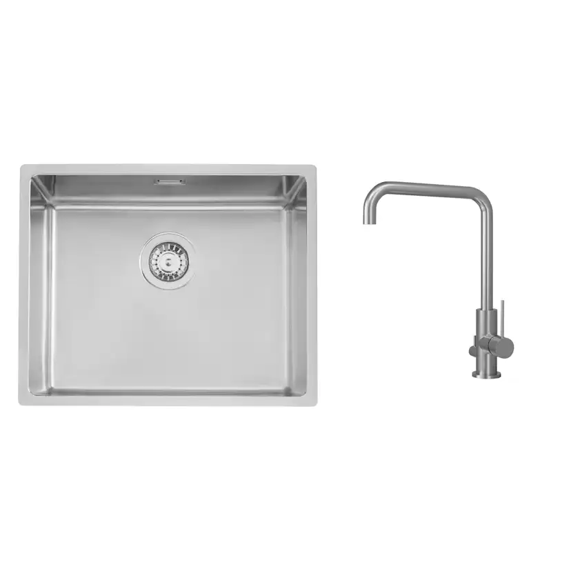 Diskho Stala Lagom-50 med Köksblandare Scandtap Steel Mood D