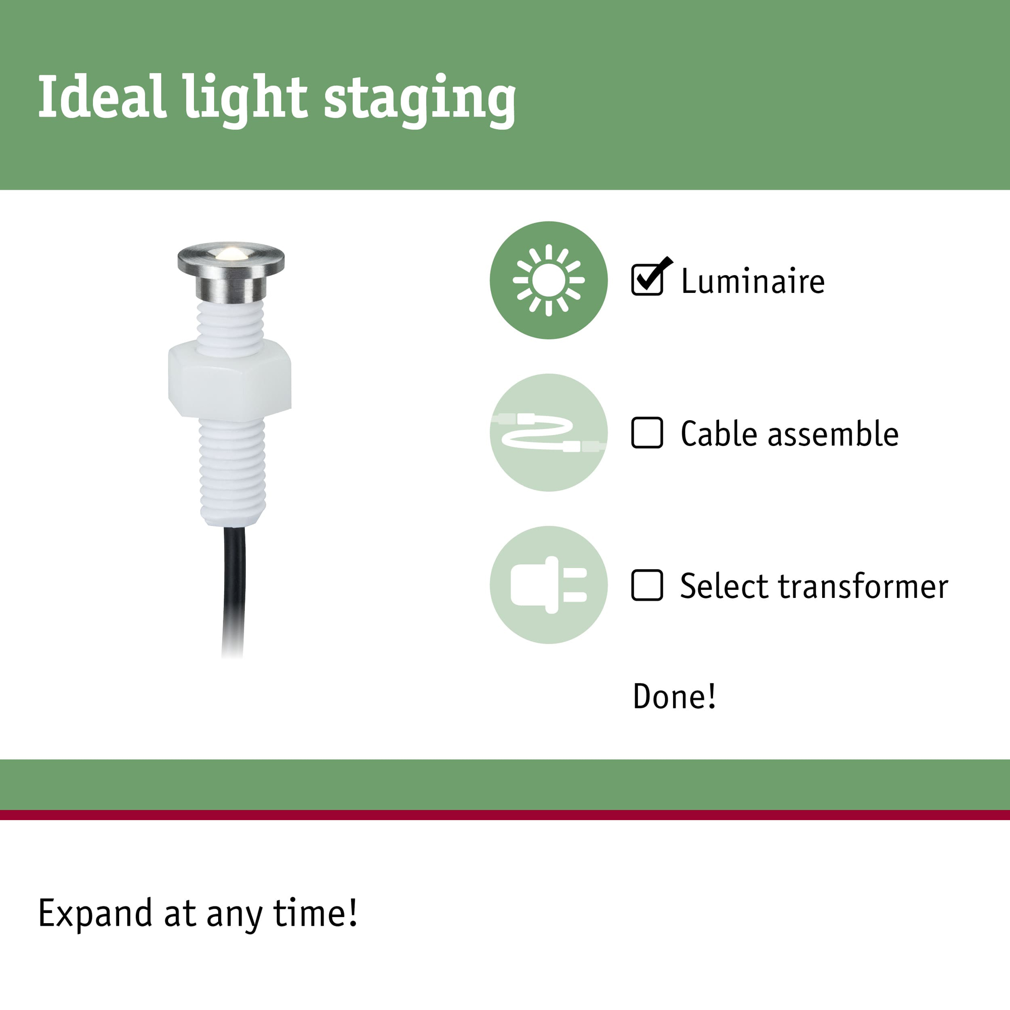 LED Infälld Markbelysning Paulmann Plug & Shine MicroPenII IP67 24V Förlängningsset 5-pack med Kabel