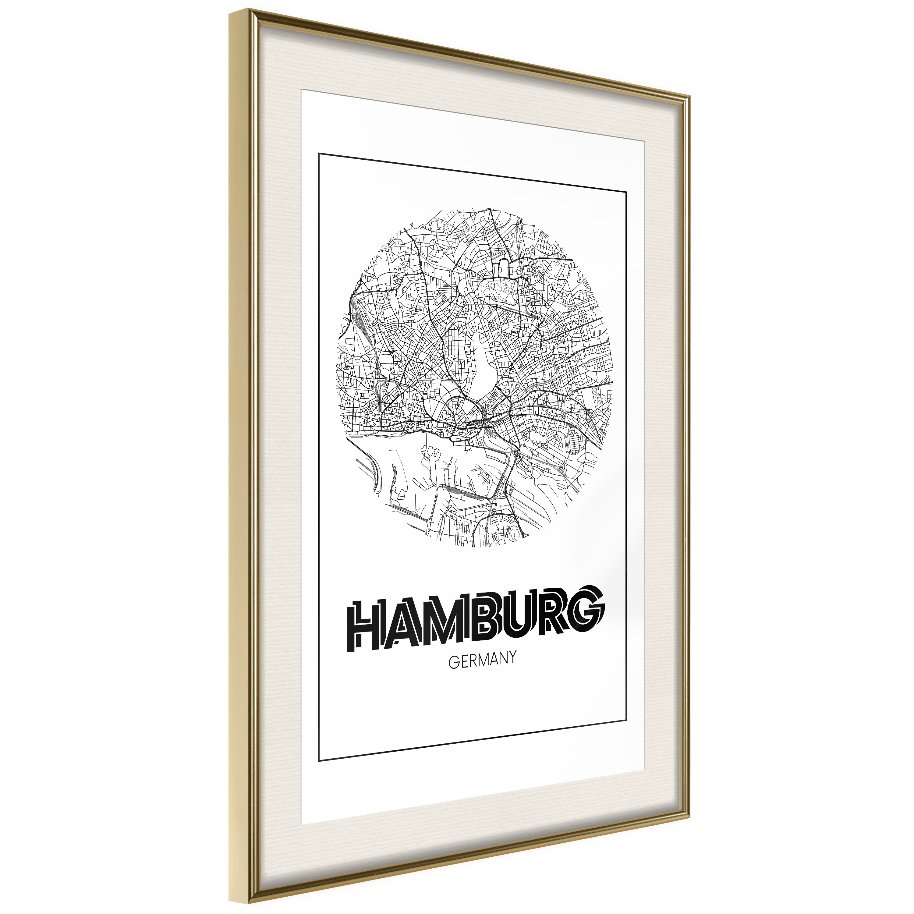 Affisch - Retro Hamburg [Poster] 40x60 Guld ram med passepartout, 40x60 cm