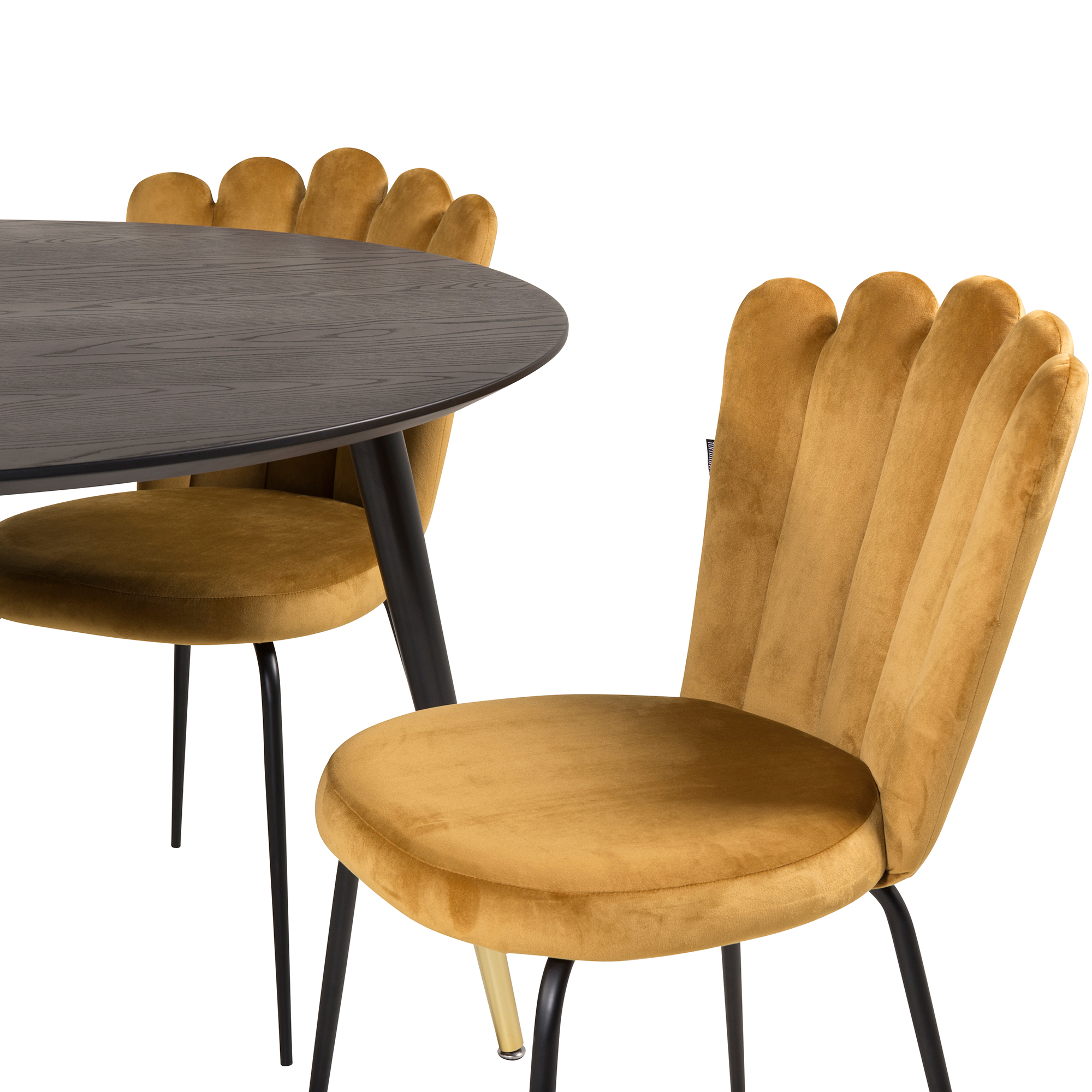 Dipp Dining Table - 115cm - Black Veneer / black legs w bras Guld