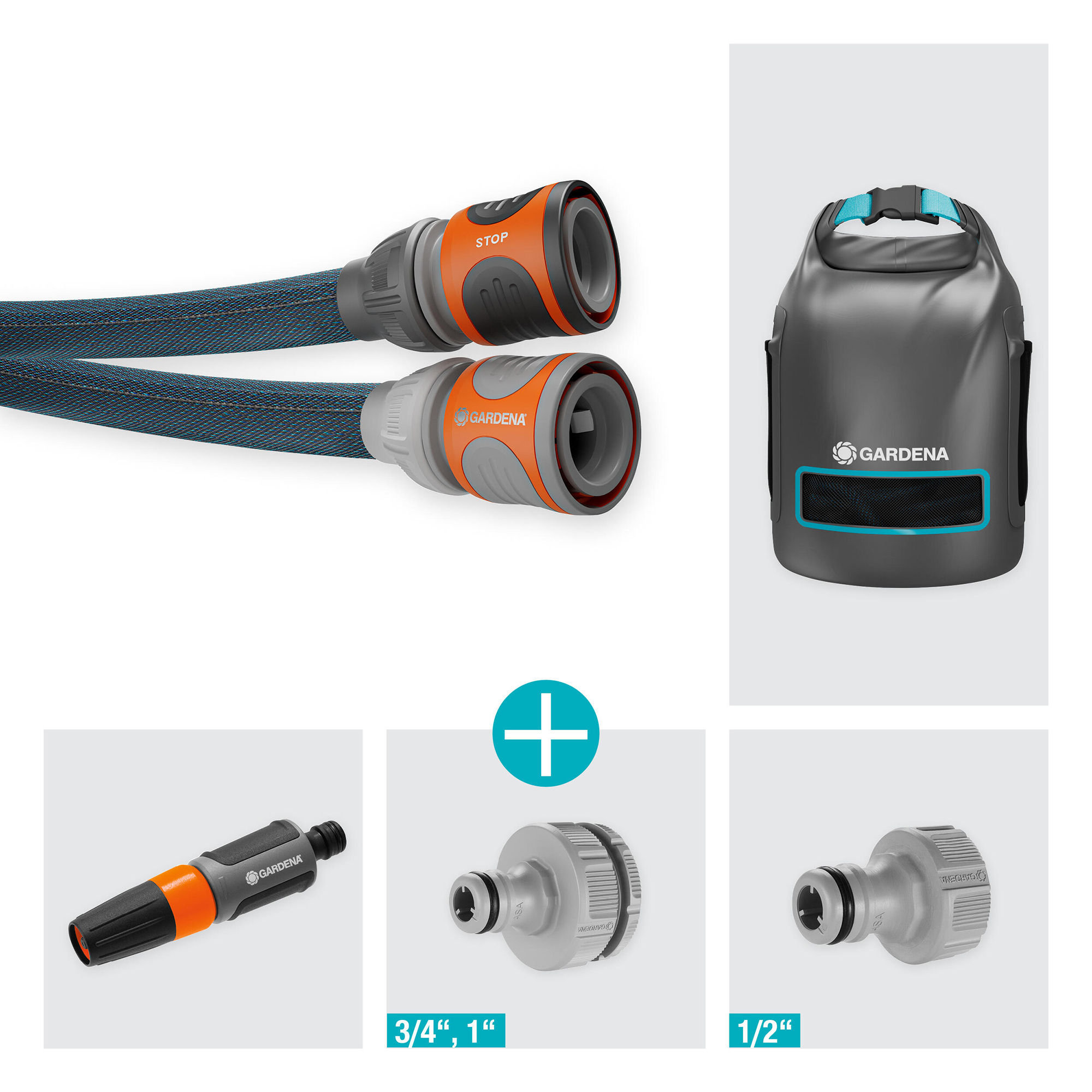 Textilslang Liano™ Xtreme 15 m Set med strålmunstycke och förvaringsväska