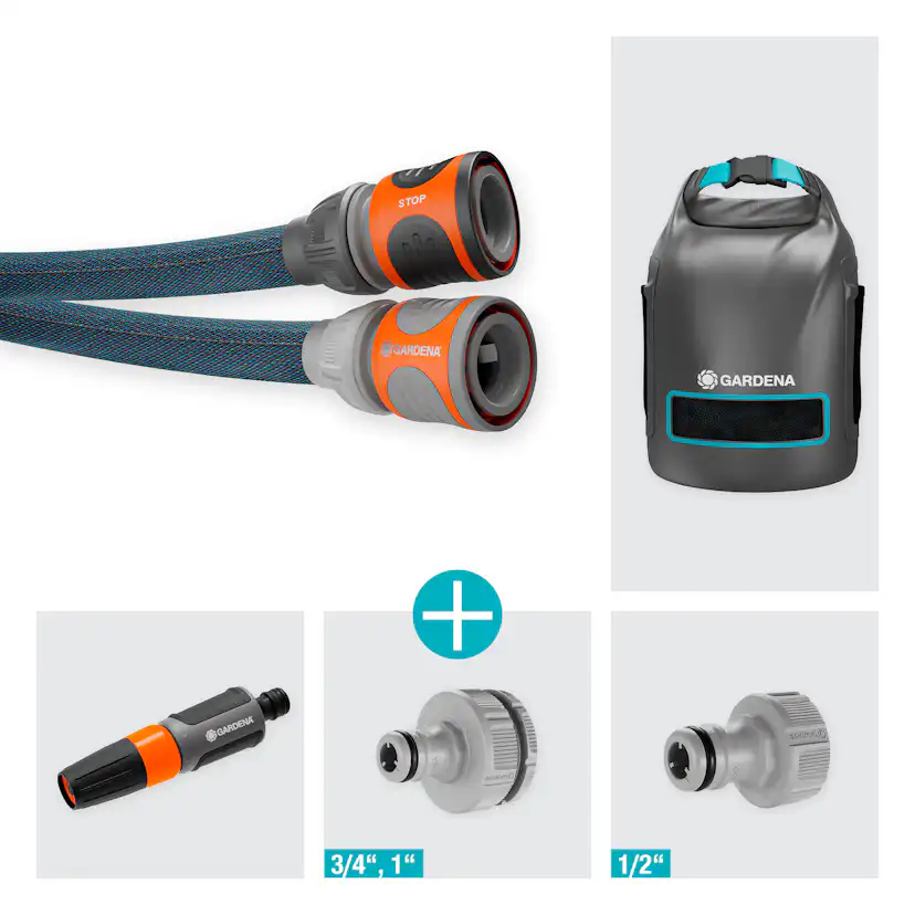 Textilslang Liano™ Xtreme 15 m Set med strålmunstycke och förvaringsväska