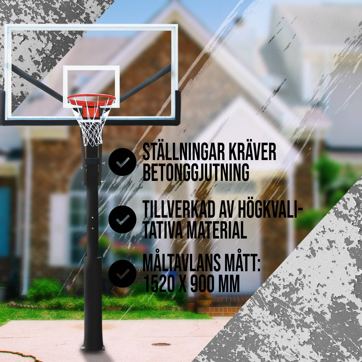 Basketställning ProSport In-Ground med Justerbar Basketkorg, 2,3-3,05m