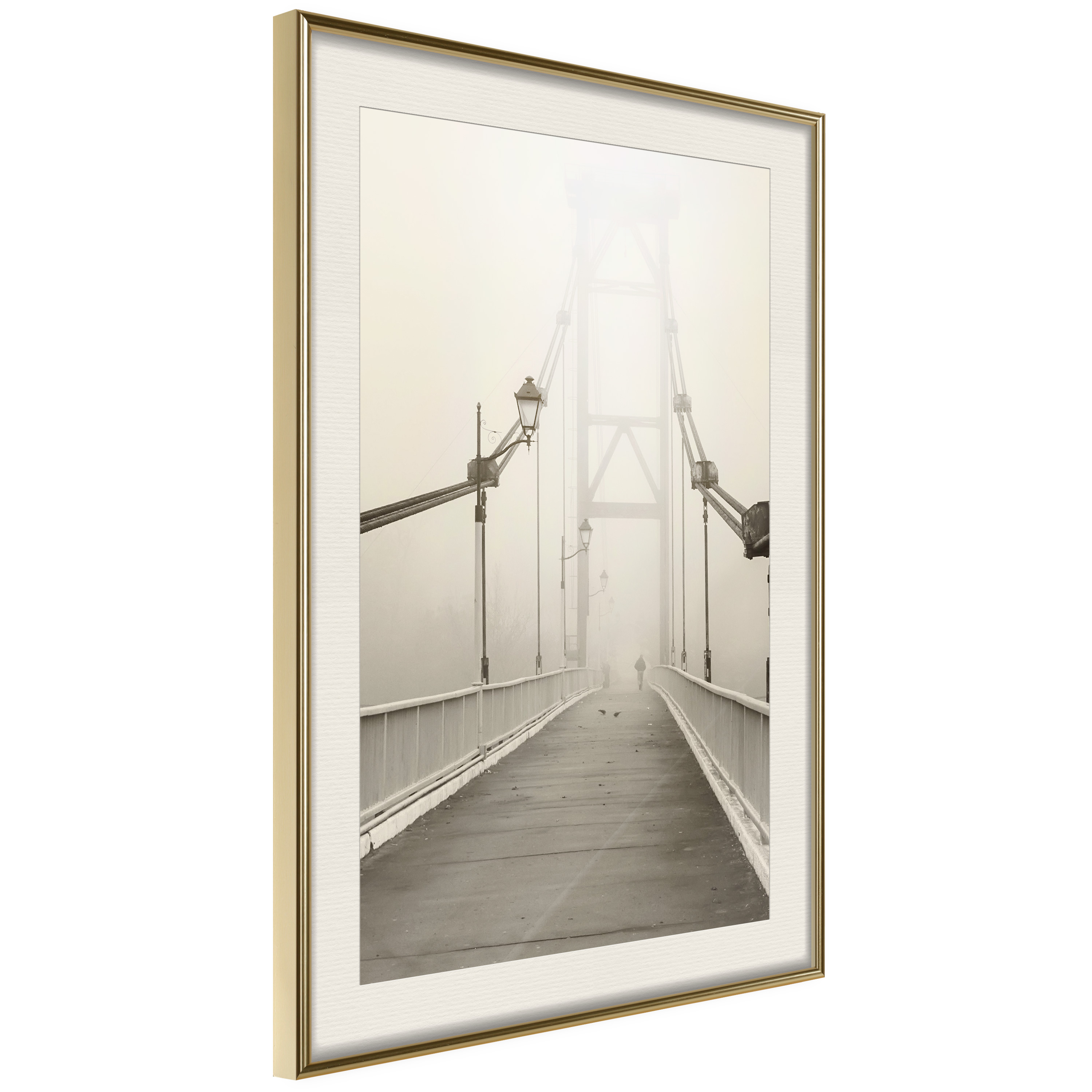 Affisch - Bridge in the Fog [Poster] 20x30 Guld ram med passepartout, 20x30 cm