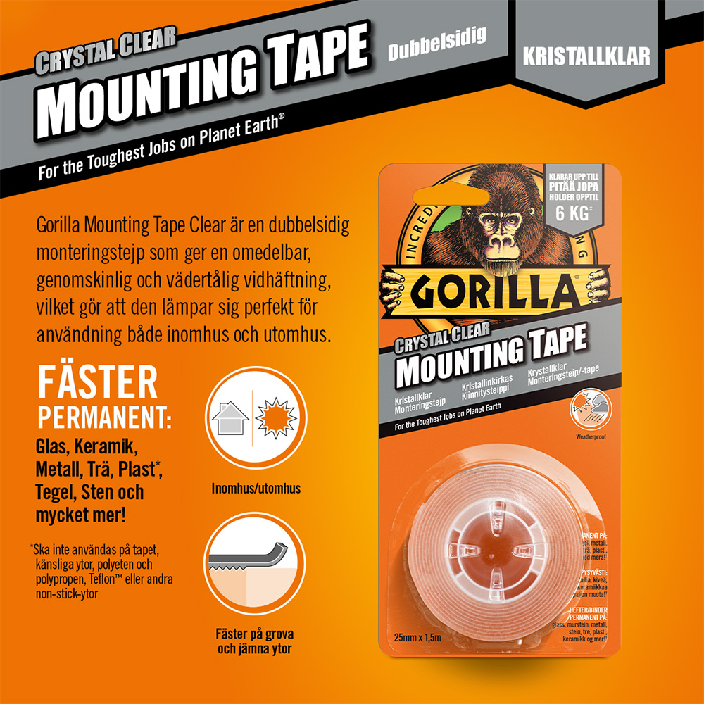 Tejp Gorilla Monteringstejp 1,52mx25,4mm
