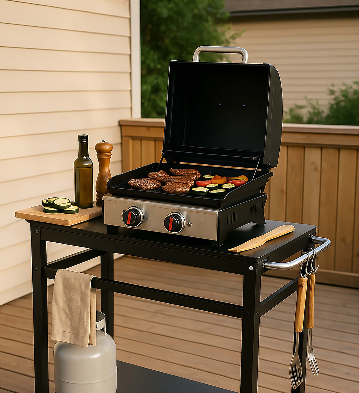 Grillvagn Easy Cooking Svart Arbetsyta Till Grillen