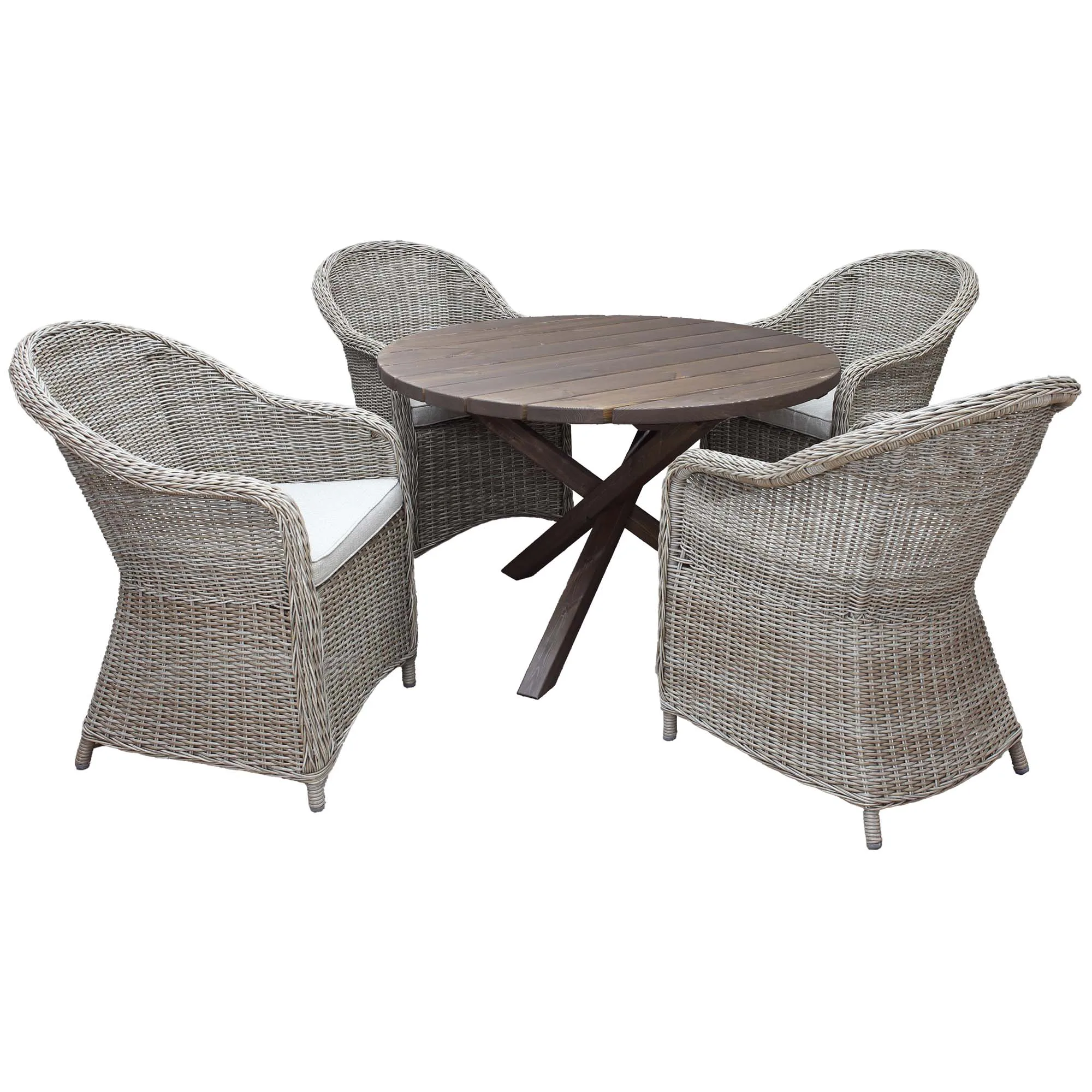 Matgrupp Utomhus Baltic Garden Ø 112 cm bord & 4 Belize naturfärgade stolar