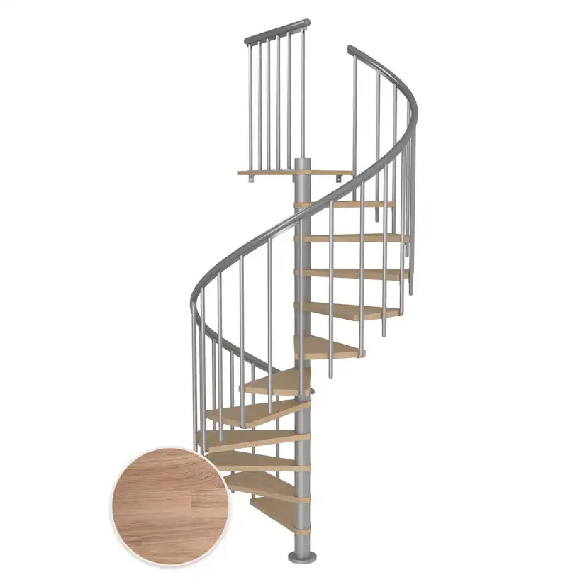 MONTREAL spiral ek vit oljad pearl grey CLASSIC3 11T Ø160 Pearl Grey, D: 1600 mm, Golv till golv höjd: 2500-2860 mm, 11+1 steg