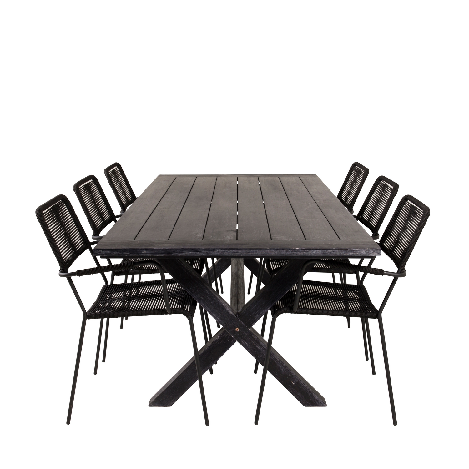 Rives Dining Table 200*100cm - Black Acacia+Lindos Armchair Svart/Svart