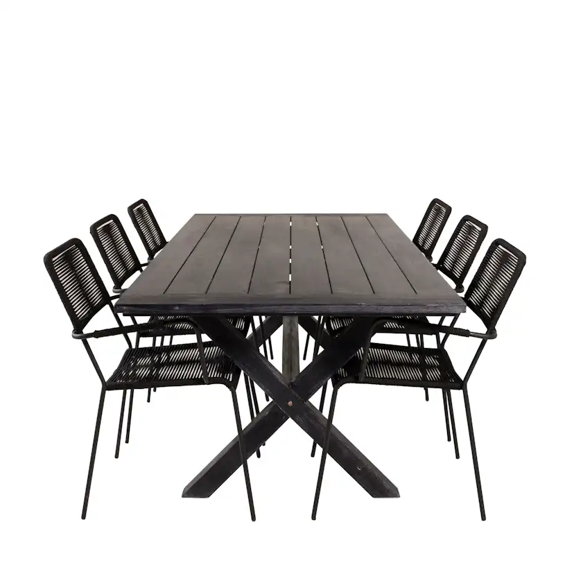 Rives Dining Table 200*100cm - Black Acacia+Lindos Armchair Svart/Svart