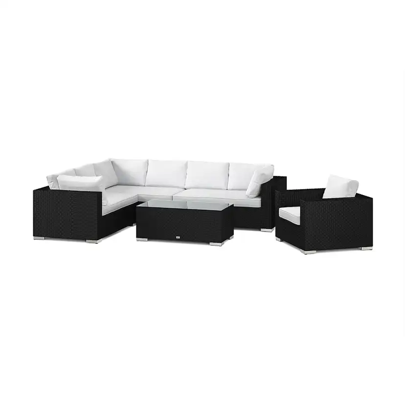Loungegrupp Comfort Garden Bahamas utomhus L-soffa höger 7-sits med fåtölj och bord