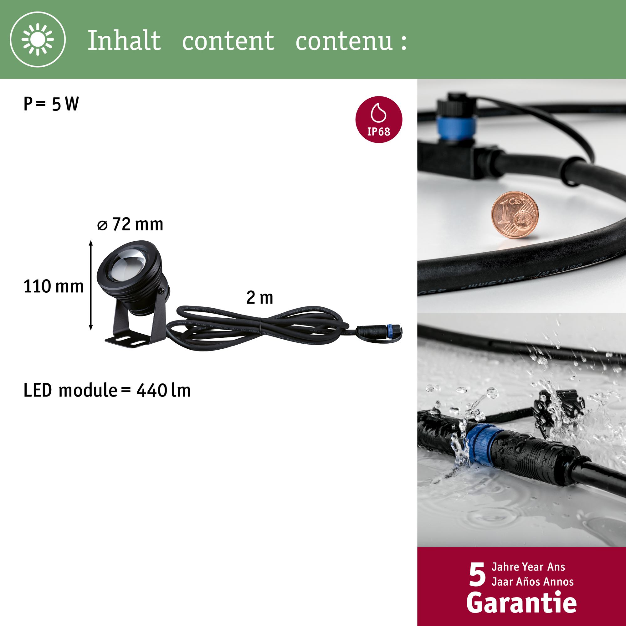Spotlight Undervatten Paulmann Pond Plug & Shine LED Strålkastare IP68 5W 24V