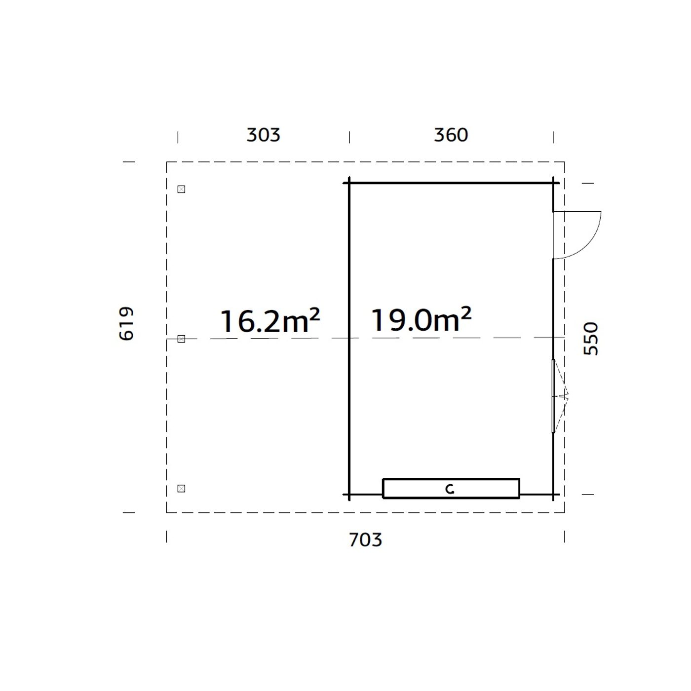 Garage Palmako Roger med Carport 36,5 m2 och Takskjutport