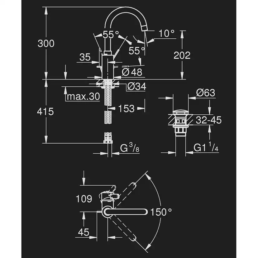 Tvättställsblandare Grohe Eurosmart Cosmopolitan 23933 med Pop-Up Ventil