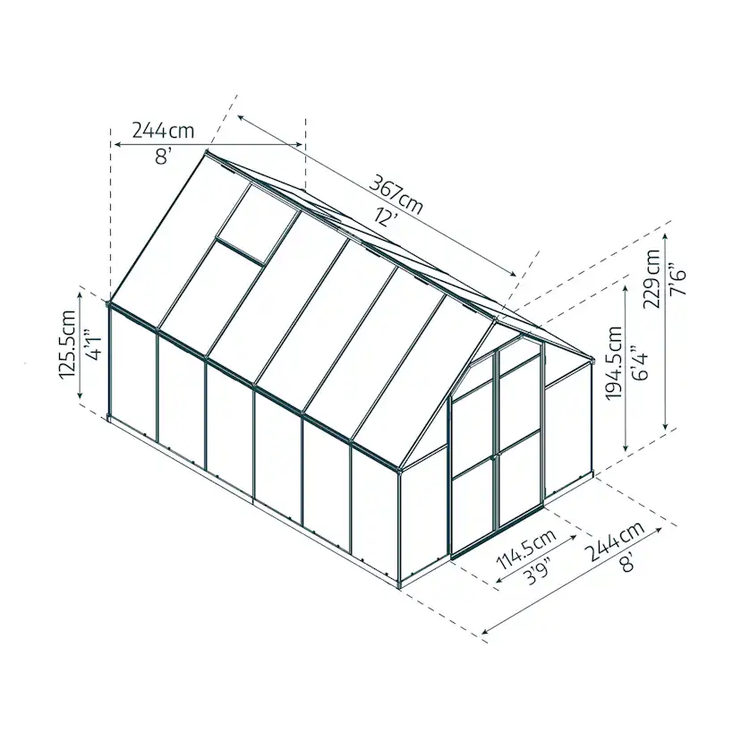 Växthus Canopia by Palram Essence Aluminiumram med UV-Skyddad Polykarbonat & Ventilationsfönster, 9 m²