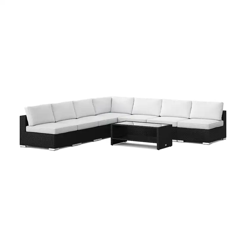 Loungegrupp Comfort Garden Bahamas utomhus hörnsoffa 7-sits vändbar med öppet avslut och bord med hylla