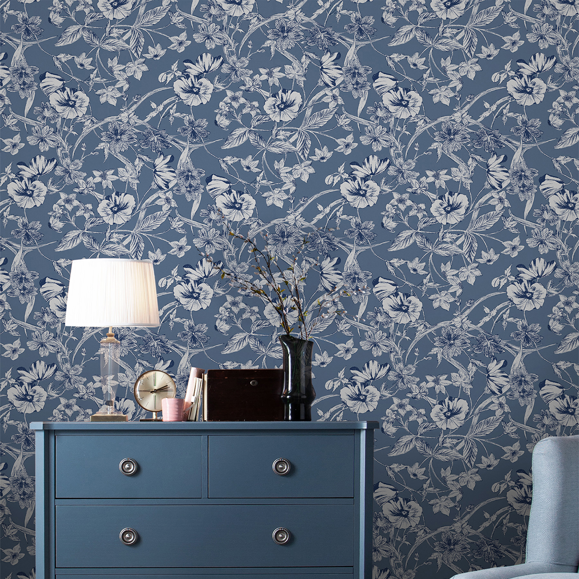 Tapet Laura Ashley Summerhill Midnight Blå 118486
