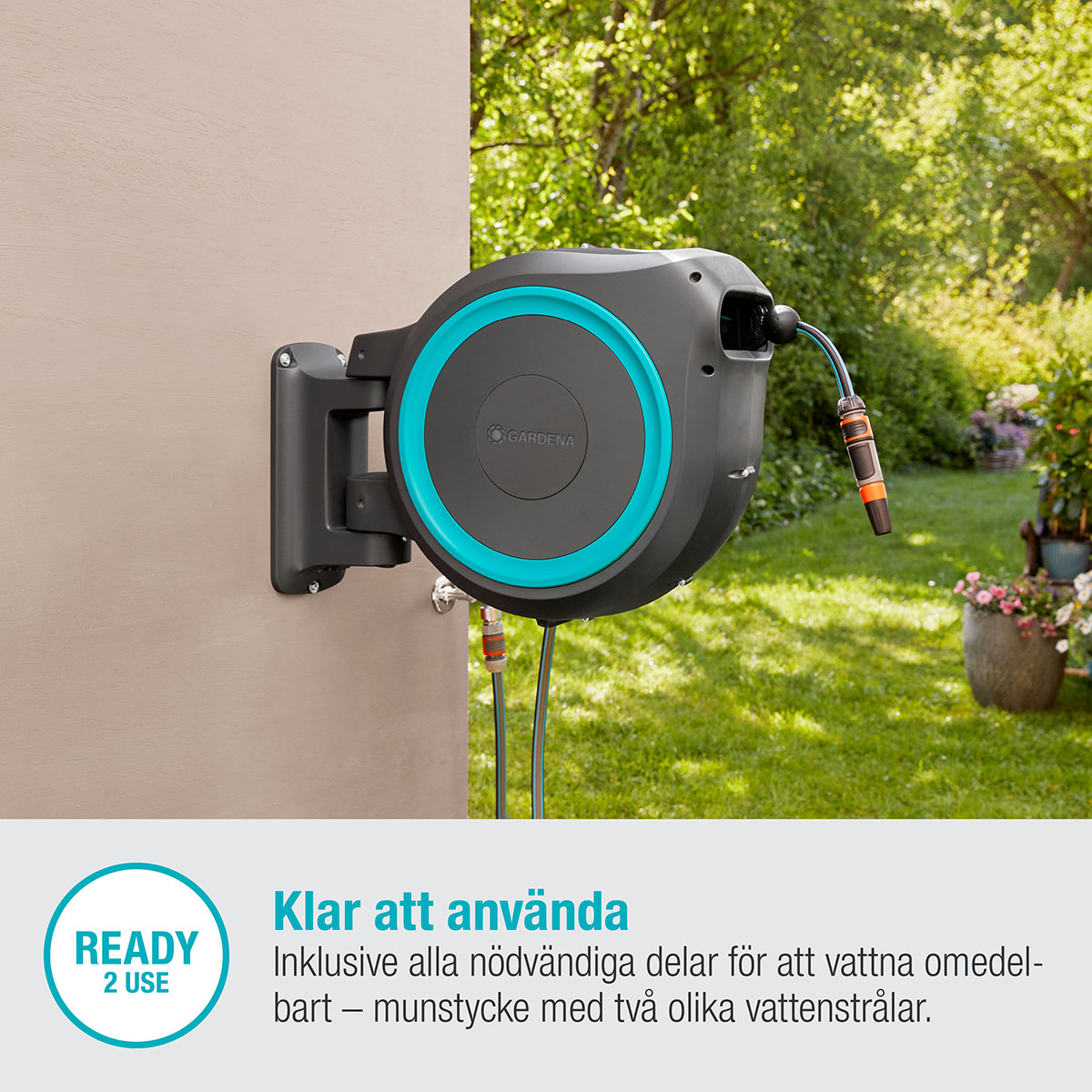 Slangbox Gardena RollUp M/L 25 m Turkos