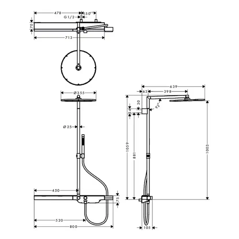 Takduschset Axor ShowerSolutions Showerpipe 800