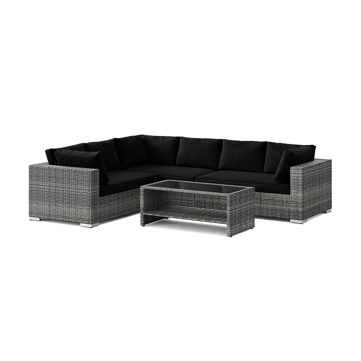 Loungegrupp Comfort Garden Bahamas L-formad utesoffa höger, 6-sits med bord och hylla