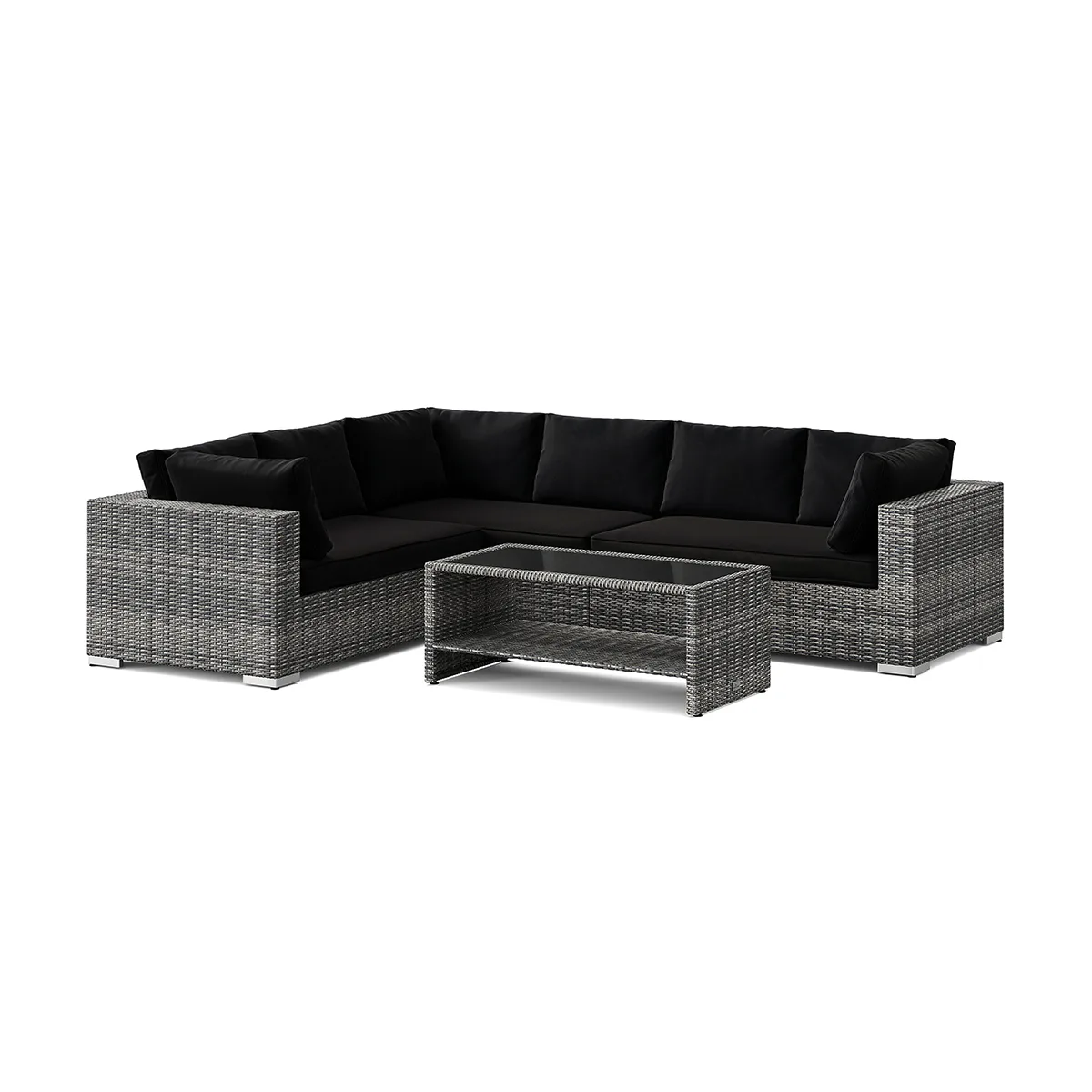 Loungegrupp Comfort Garden Bahamas L-formad utesoffa höger, 6-sits med bord och hylla