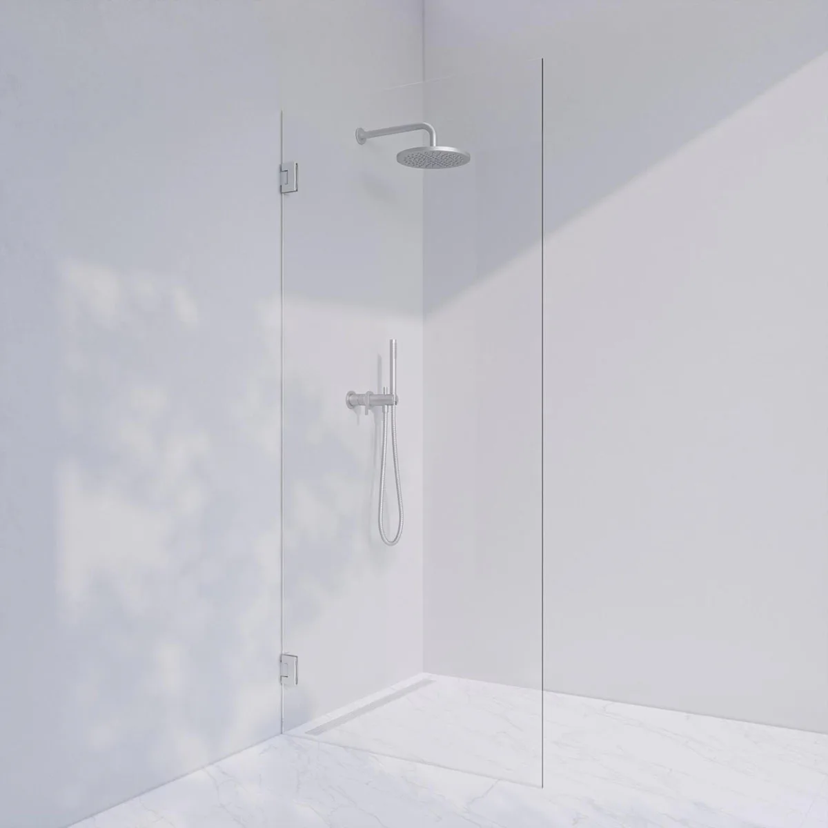 Invitrea Flair GH2/Vänsterhängd/90/Blank krom/Frostat järnfa Glastyp: Frostat Glas Järnfattigt, Profil: Blank Krom, Hängning: Vänsterhängd, Bredd: 900 mm