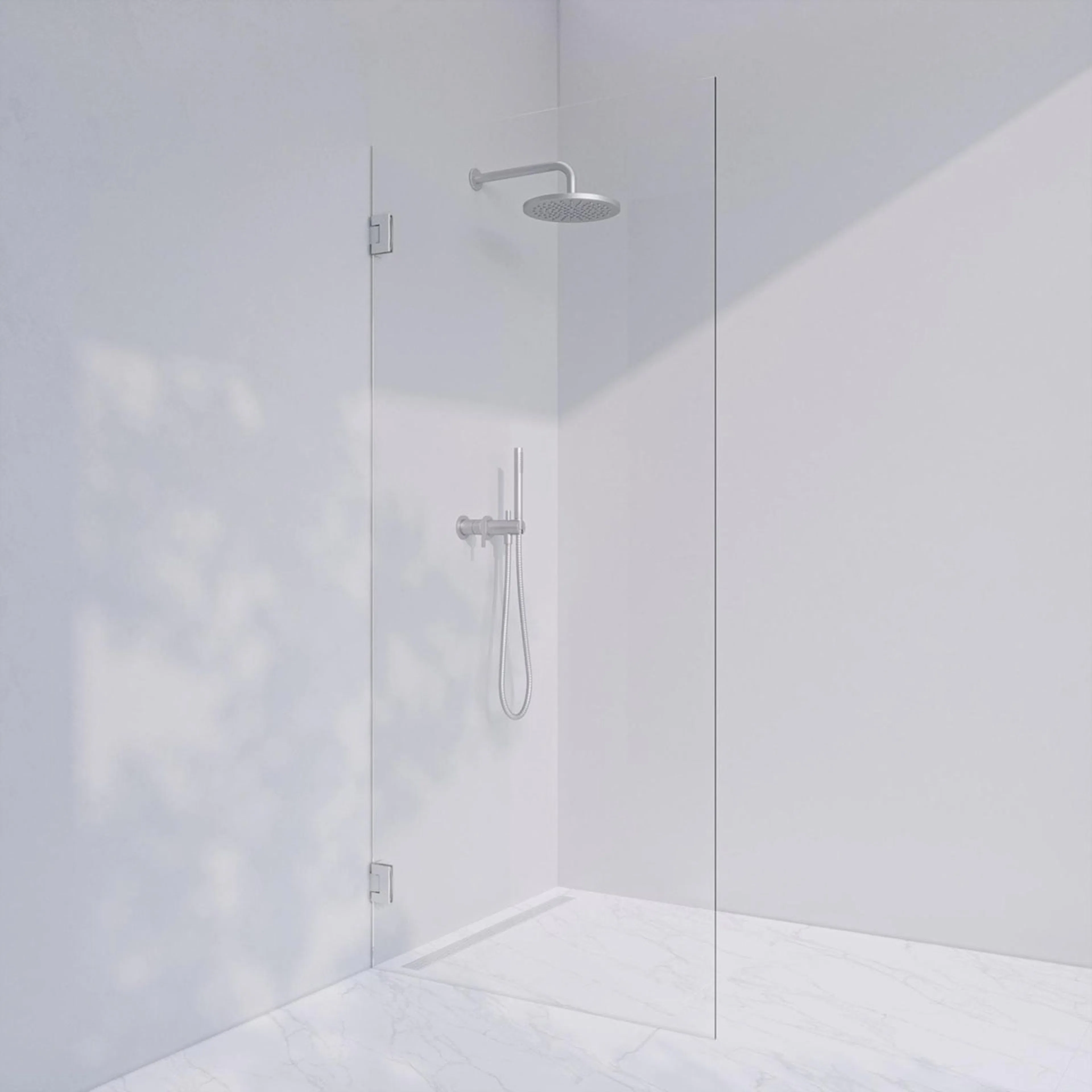 Invitrea Flair GH2/Vänsterhängd/90/Blank krom/Frostat järnfa Glastyp: Frostat Glas Järnfattigt, Profil: Blank Krom, Hängning: Vänsterhängd, Bredd: 900 mm