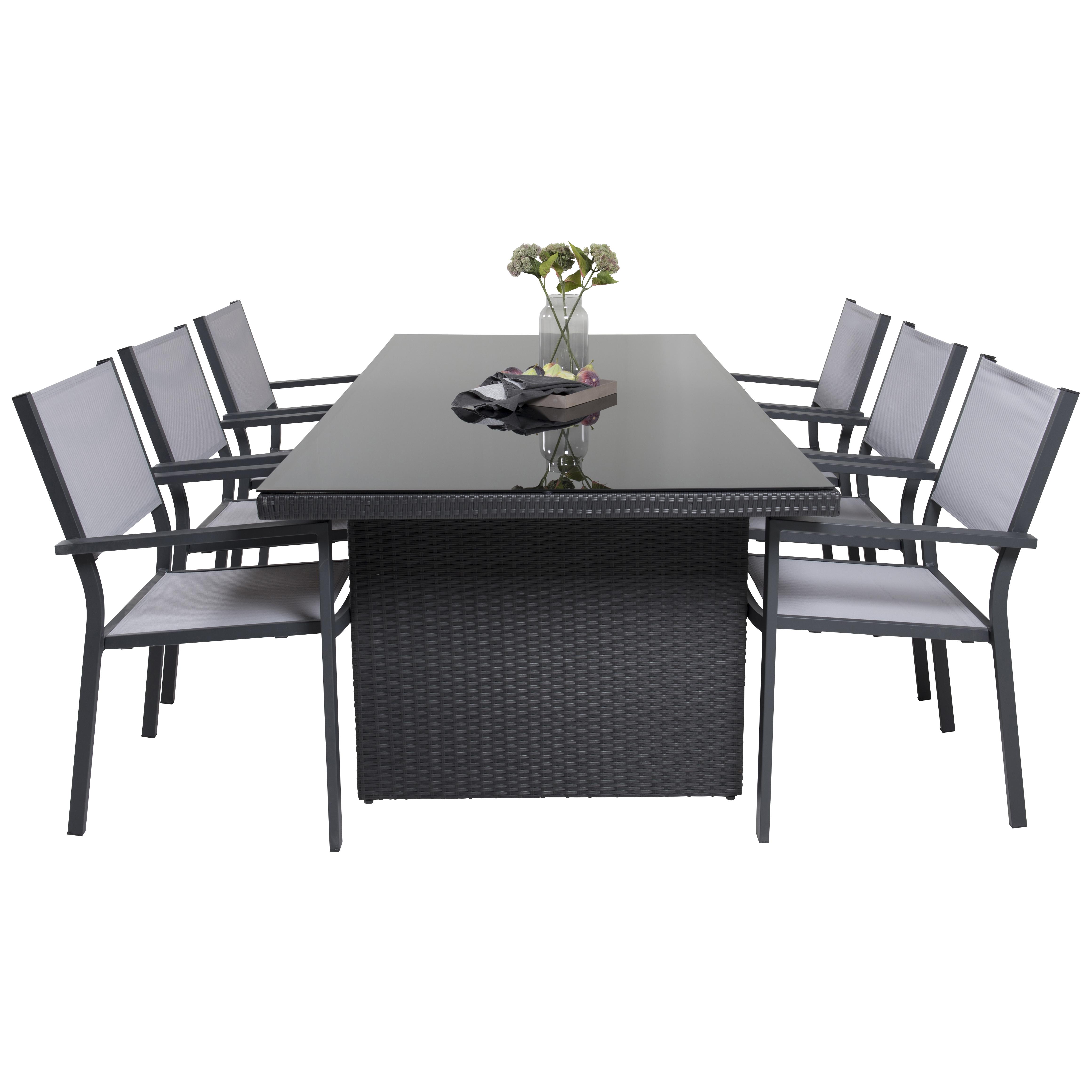 Padova bord 200*100Svart+Copacabana stolSvart Alu/GråTextil6 Svart/Grå