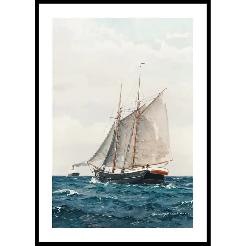 Marine Med Sejlskib Og Dampskib By Benjamin Olsen 30x40 30x40 cm