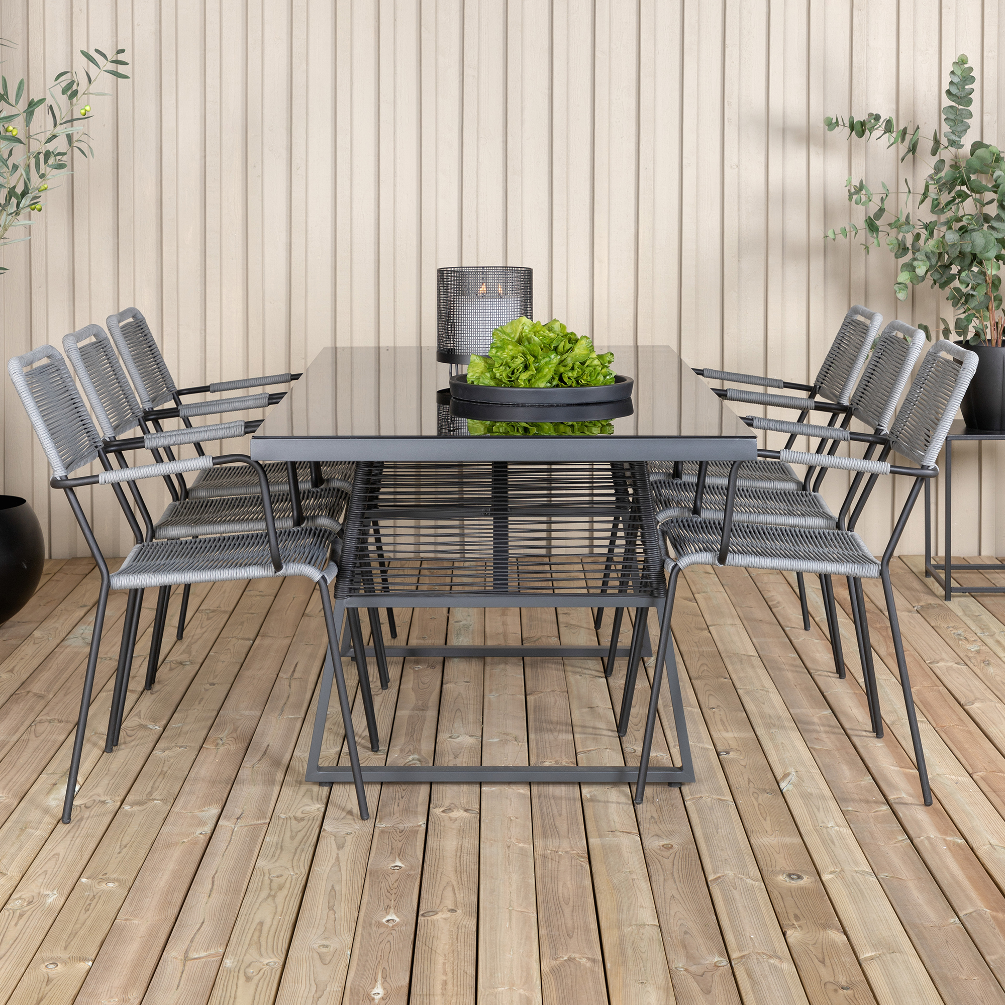 Dallas Dining Table+Lindos Armchair - Black Alu / Black Rope Sort