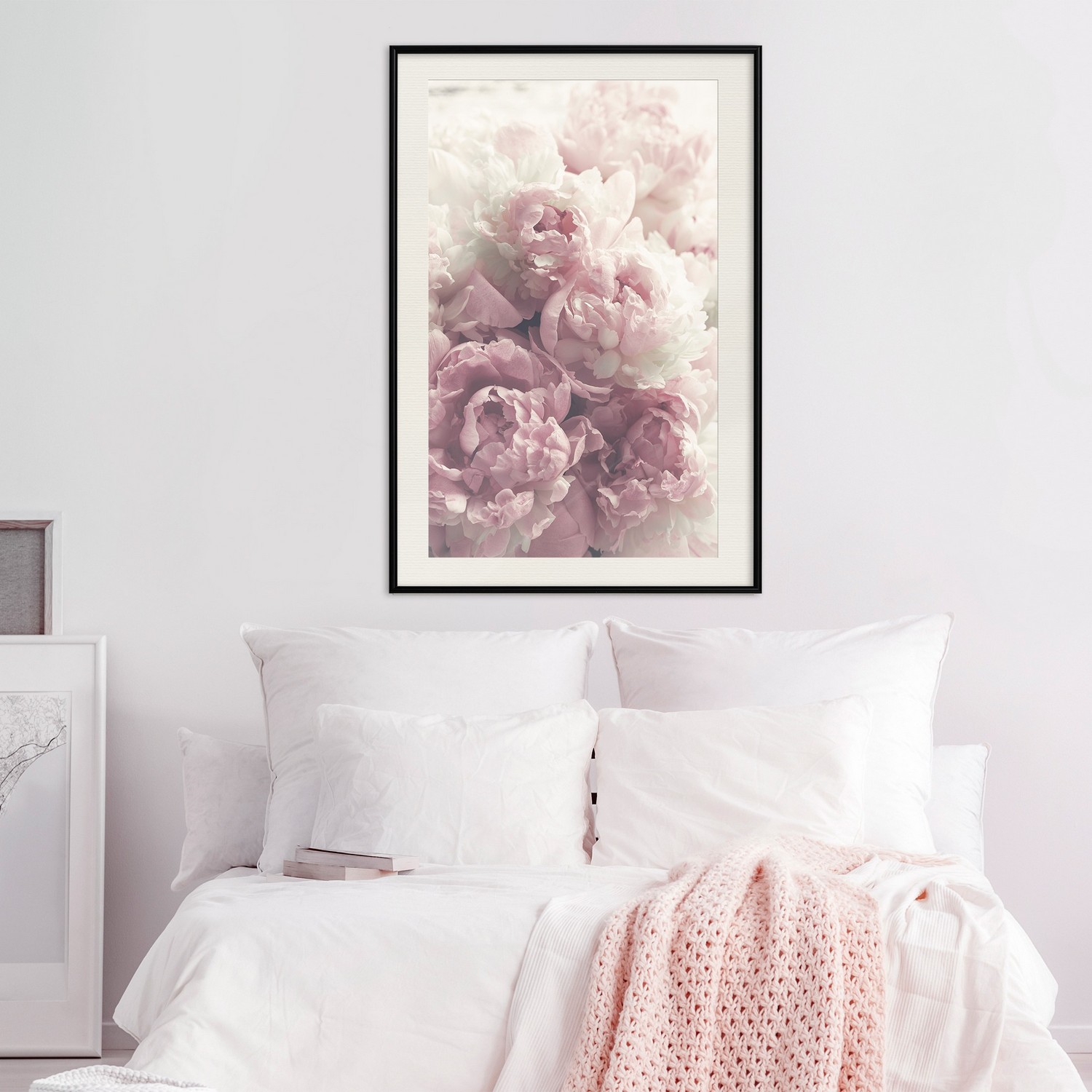 Affisch - Delicate Peonies [Poster] 30x45 Svart ram med passepartout, 30x45 cm