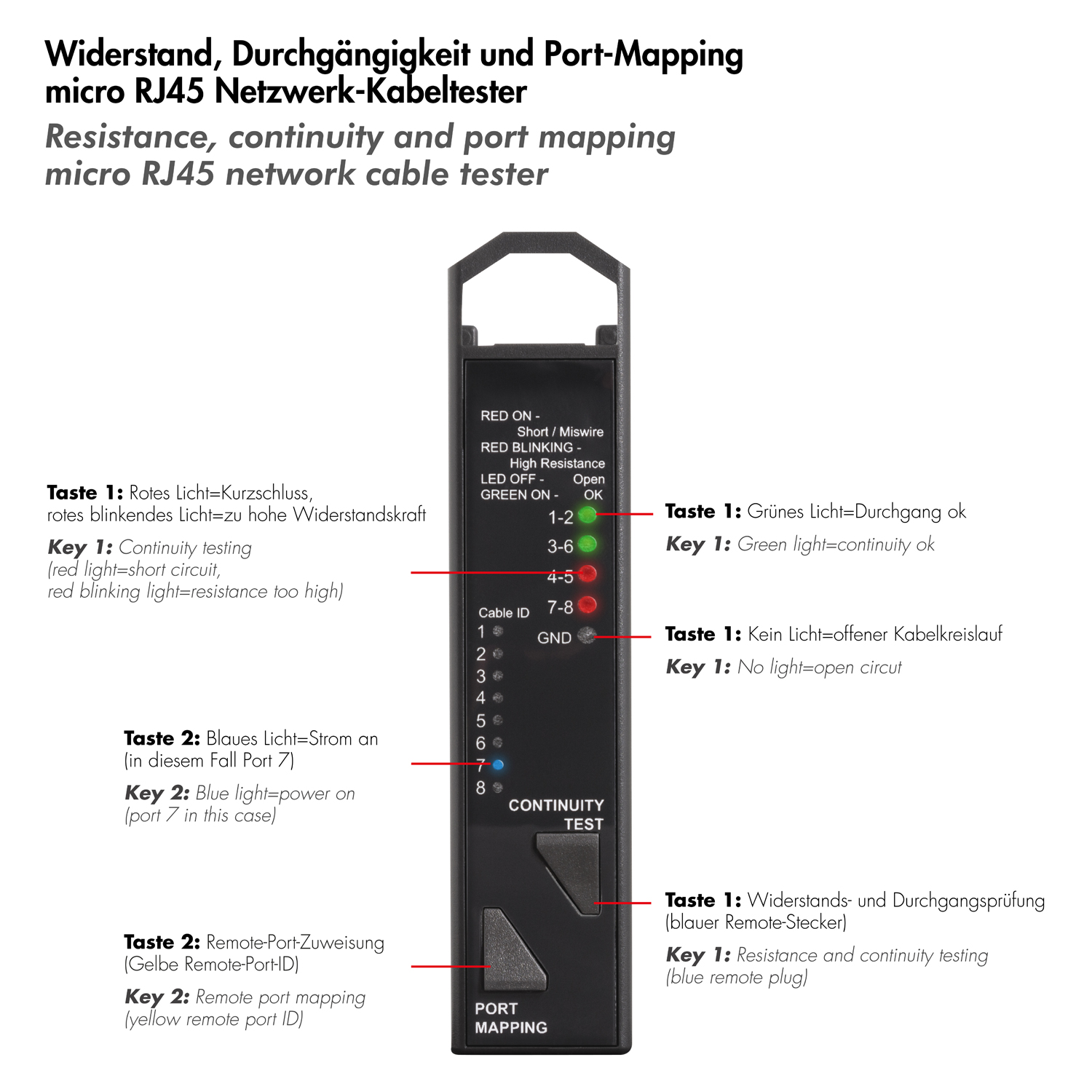 Nätverkskabeltestare och Portmappning LogiLink 3-in-1