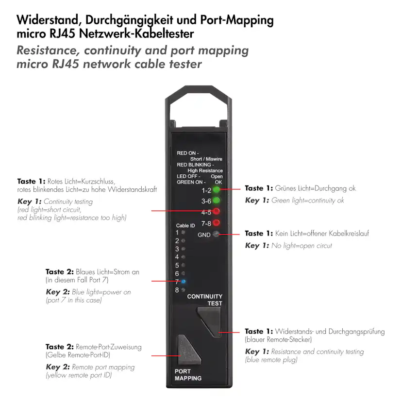 Nätverkskabeltestare och Portmappning LogiLink 3-in-1