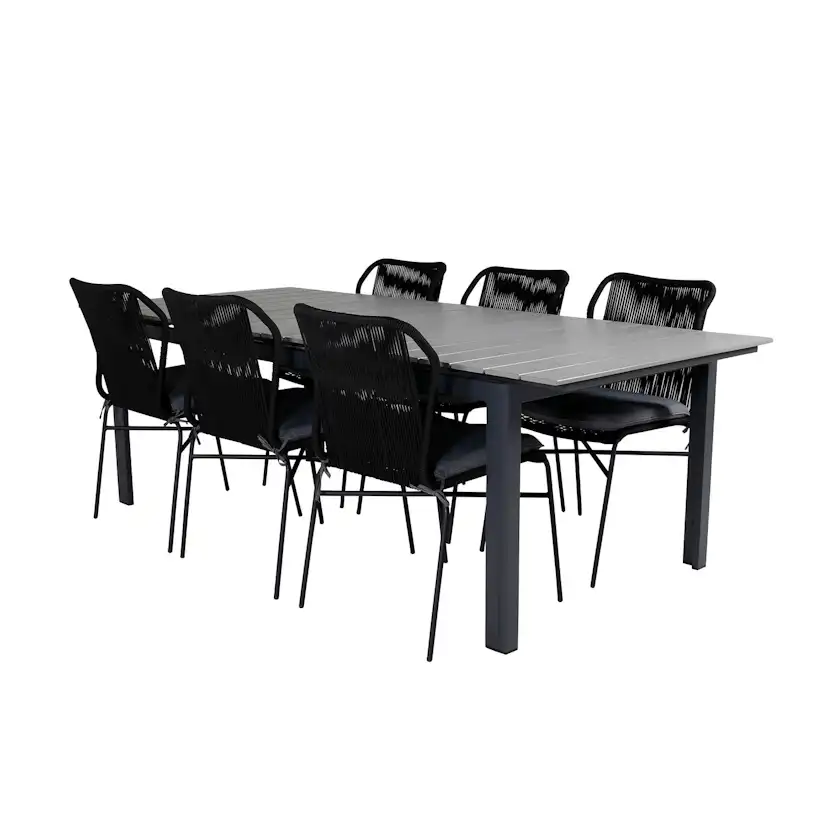 Matgrupp Venture Home Lova 224 med 6 Jefferson Stapelbara Matstolar