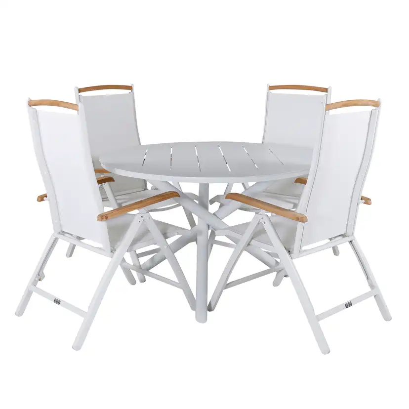 Alma Dining Table - White Alu - ø120cm+Panama 5:pos Chair - Vit