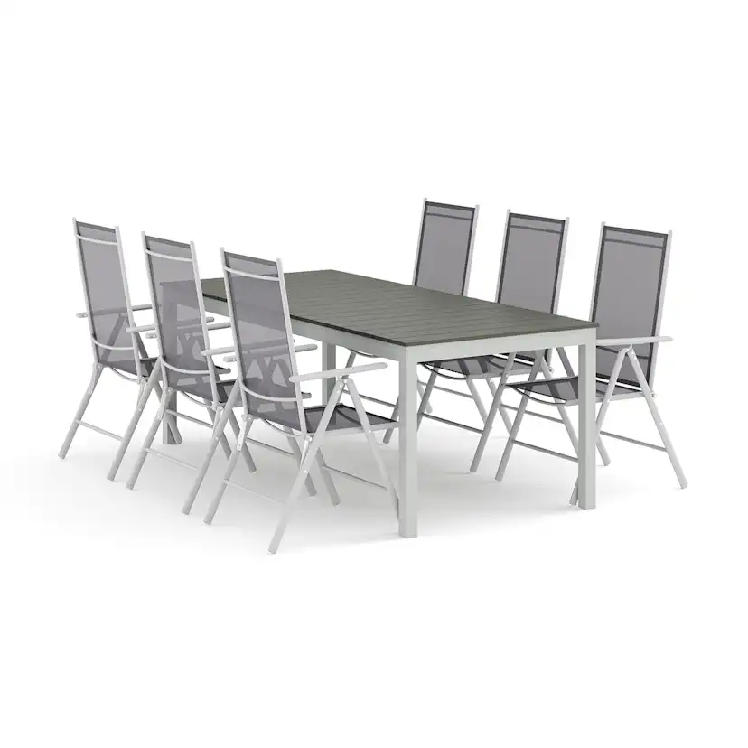 Trädgårdsgrupp Comfort Garden Tunis utomhus matgrupp förlängningsbart 205/305x90 cm med 6 Maggie positionsstolar