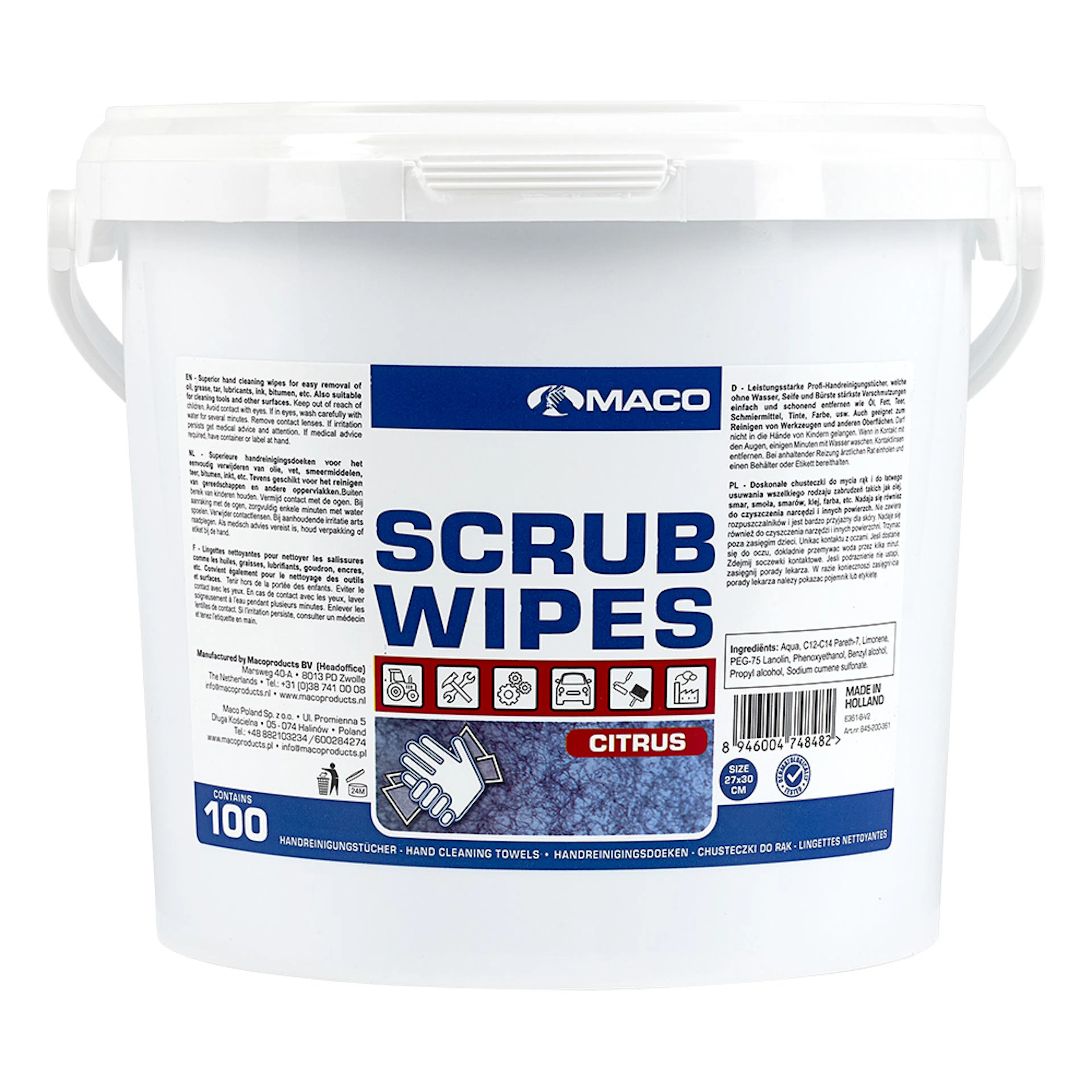 Rengöringsduk Maco Scrub Wipes Citrus Blå 100st